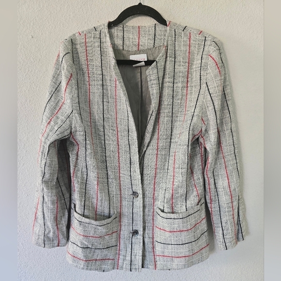 Cos Cob Blazer Jacket Womens Sz 12 Striped Pockets 2buttons Padded Career - Picture 2 of 10